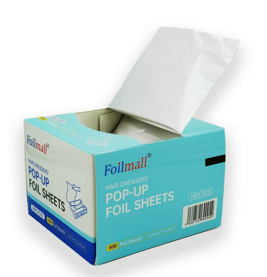 Foilmall Professional Pop-Up Hair Foil Sheets – 500 Count, Silver, 5 × 10.75 in, 15 Micron, Embossed